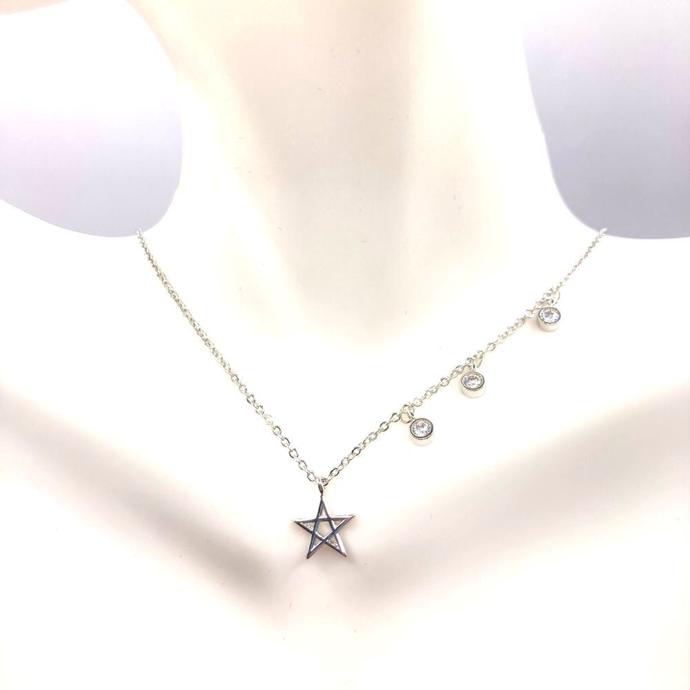 Silver Asymmetrical Star Rhinestone Pendant Necklace